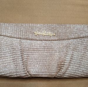Lilly Pulitzer gold straw clutch purse